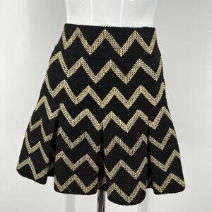 Petit Gateau Black Box Pleat Miniskirt with Gold Chevrons Size L Skater Skirt